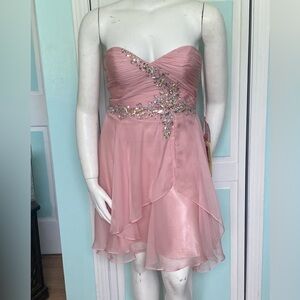Size 12 Rose Blush Short dress chiffon strapless knee length NWD